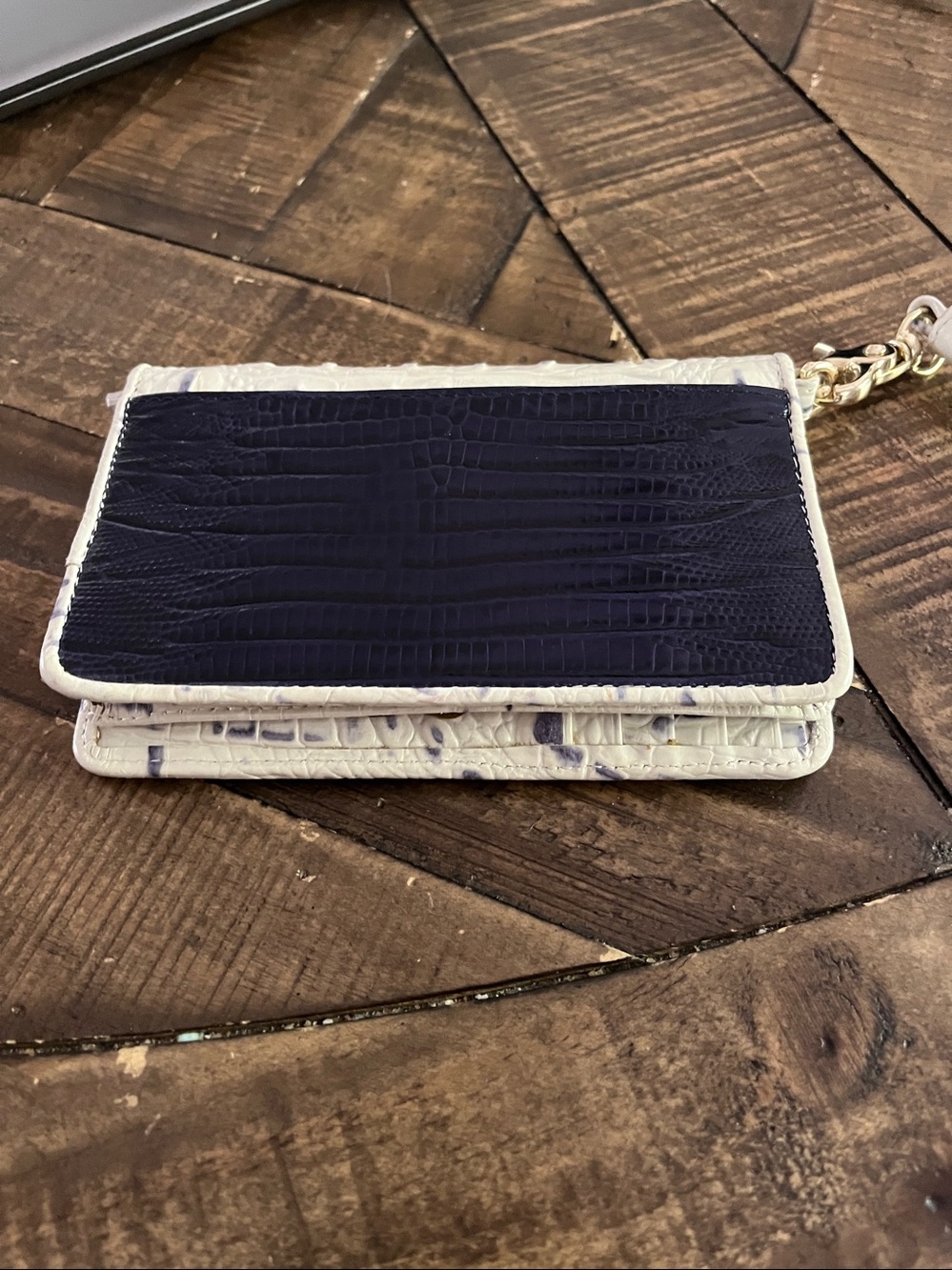 Brahmin Navy and White Striped Croc-Embossed Wristlet - Picture 3 of 3